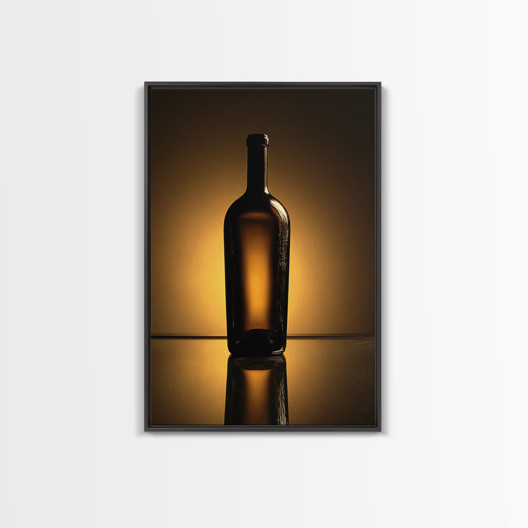 Black and Gold Wine Bottle Silhouette Framed Canvas Print, Winery Art, Modern Decor, Winery Decor, Fine Art, Vineyard, WIN-2x3-24