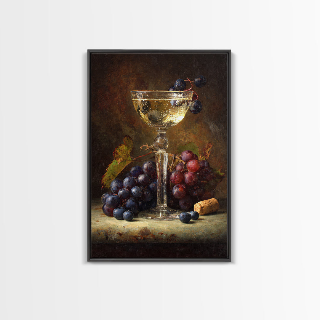 Champagne Coupe with Bubbles and Light Framed Canvas Print, Winery Art, Room Decor, Winery Decor, Fine Art, Vineyard, WIN-2x3-3