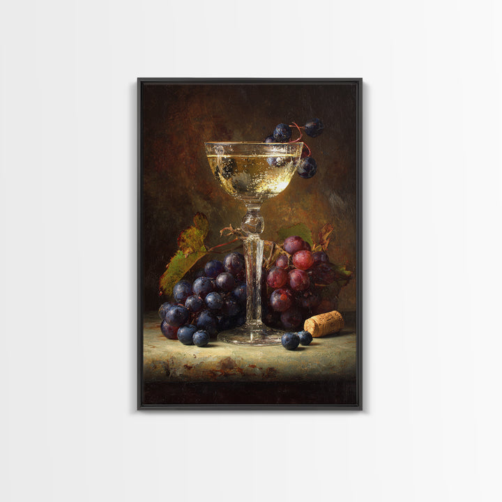 Champagne Coupe with Bubbles and Light Framed Canvas Print, Winery Art, Room Decor, Winery Decor, Fine Art, Vineyard, WIN-2x3-3