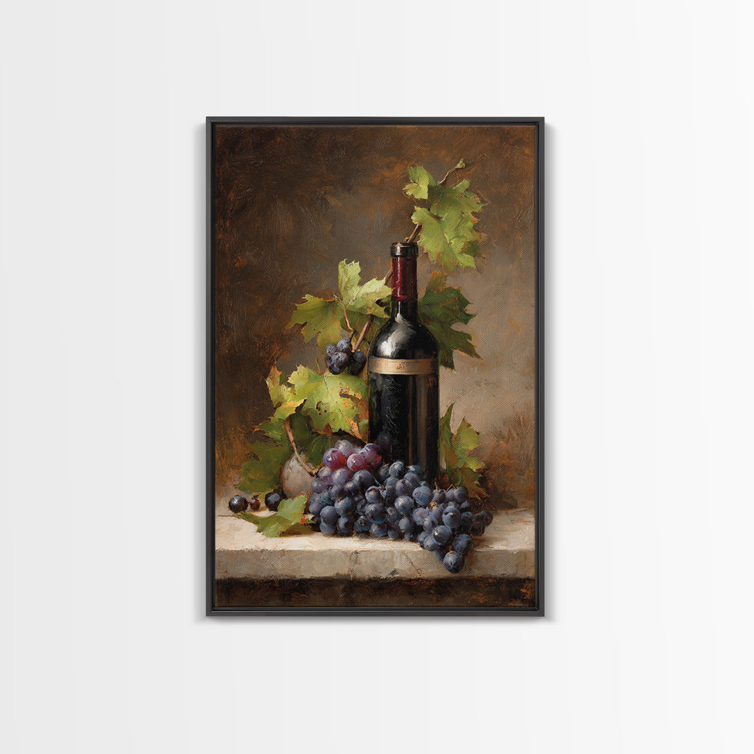Grapevine Branch with Purple Grapes and Leaves Framed Canvas Print, Winery Art, Kitchen Art, Winery Decor, Fine Art, Vineyard, WIN-2x3-33