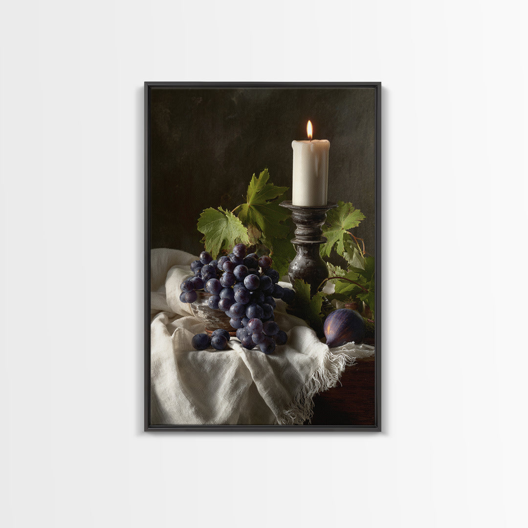 Champagne Grapes and White Linen Still Life Framed Canvas Print, Winery Art, Artwork, Winery Decor, Abstract Art, Vineyard, WIN-2x3-37