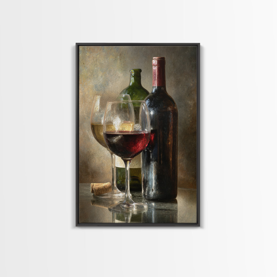 Wine Tasting Flight Rendered as Elegant Still Framed Canvas Print, Winery Art, Winery Decor, Watercolor Art, Vineyard, WIN-2x3-42