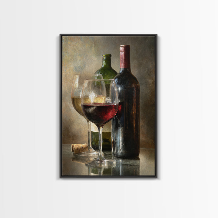 Wine Tasting Flight Rendered as Elegant Still Framed Canvas Print, Winery Art, Winery Decor, Watercolor Art, Vineyard, WIN-2x3-42