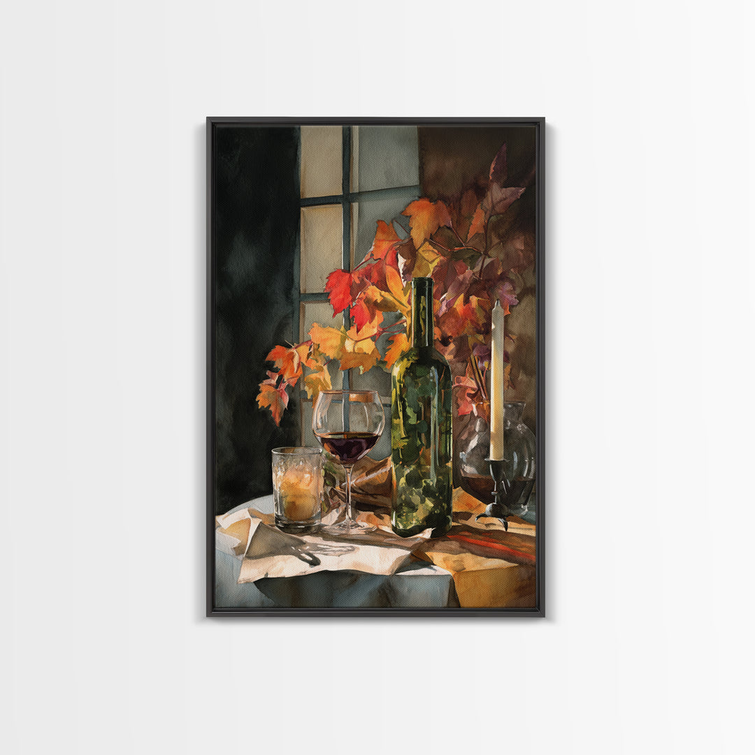 Vine Leaves Turning Autumn Red and Gold Framed Canvas Print, Winery Art, Artwork, Winery Decor, Fine Art, Vineyard, Bar Decor, WIN-2x3-43