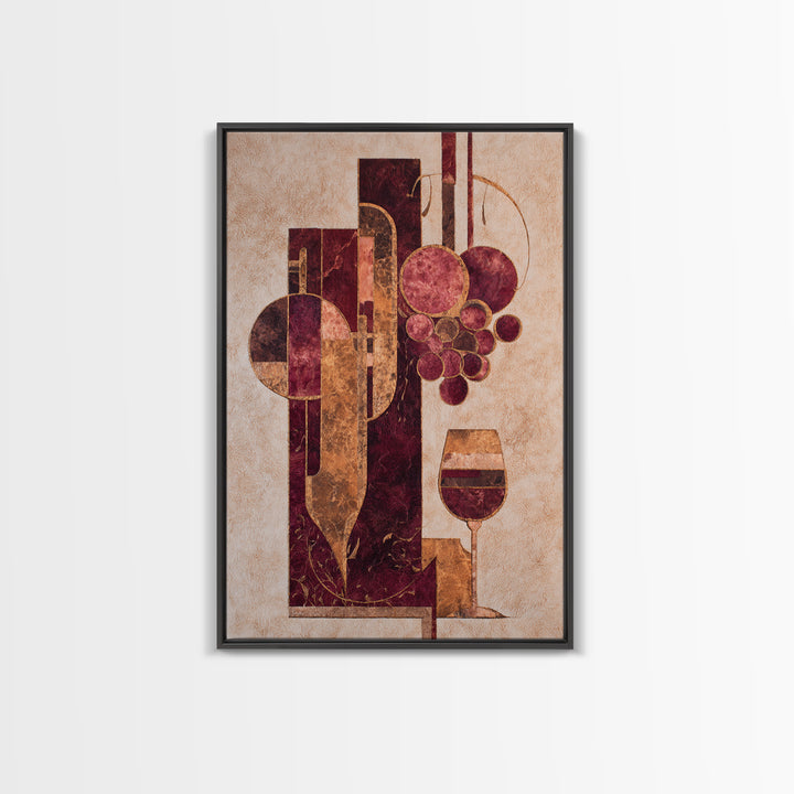Burgundy Abstract with Gold Accents Framed Canvas Print, Winery Art, Printable Wall Art, Winery Decor, Fine Art, Vineyard, WIN-2x3-55