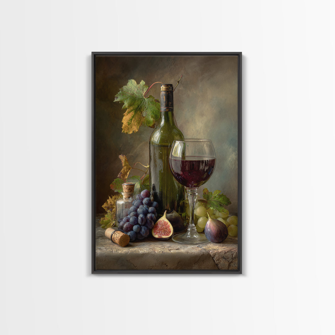 Wine Bottle and Glass Still Life Canvas Print, Winery Art, Artwork, Winery Decor, Vineyard, Bar Decor, Gallery Wall Art, WIN-2x3-58