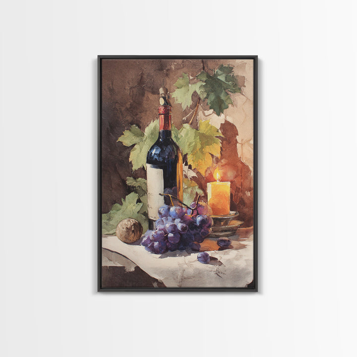 Tuscan Vineyard at Golden Hour Framed Canvas Print, Winery Art, Farmhouse Decor, Winery Decor, Oil Painting, Vineyard, WIN-2x3-59