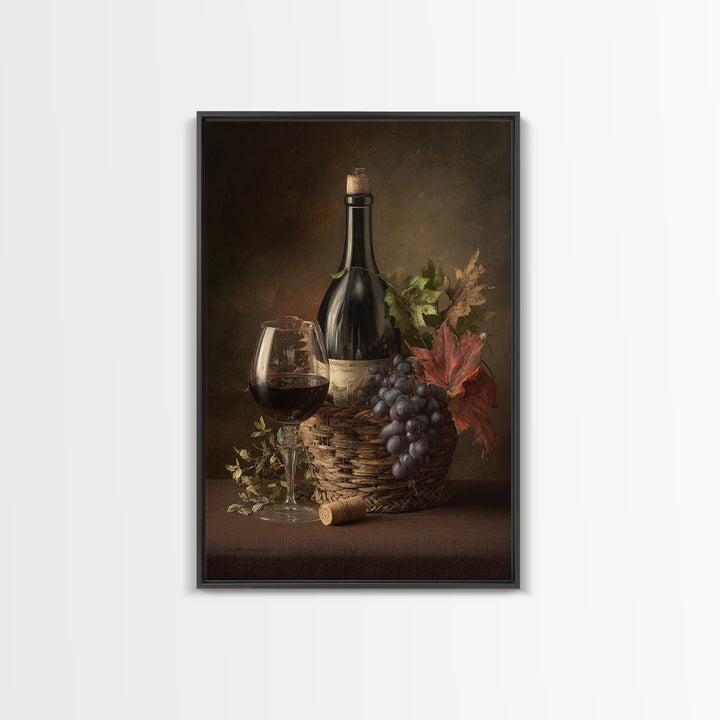 Wine Harvest Basket Framed Canvas Print, Winery Art, Minimalist Decor, Winery Decor, Fine Art, Vineyard, Artwork, Kitchen Decor, WIN-2x3-6