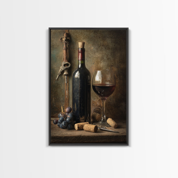 Corkscrew and Corks on Rustic Wood Framed Canvas Print, Winery Art, Wall Hanging, Winery Decor, Vineyard, Preppy Wall Art, WIN-2x3-60