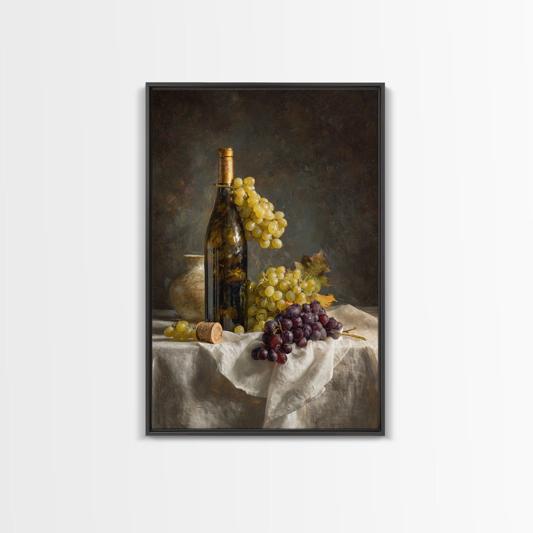 Champagne Grapes and White Linen Still Life Canvas Print, Winery Art, Living Room Decor, Winery Decor, Fine Art, Vineyard, WIN-2x3-61