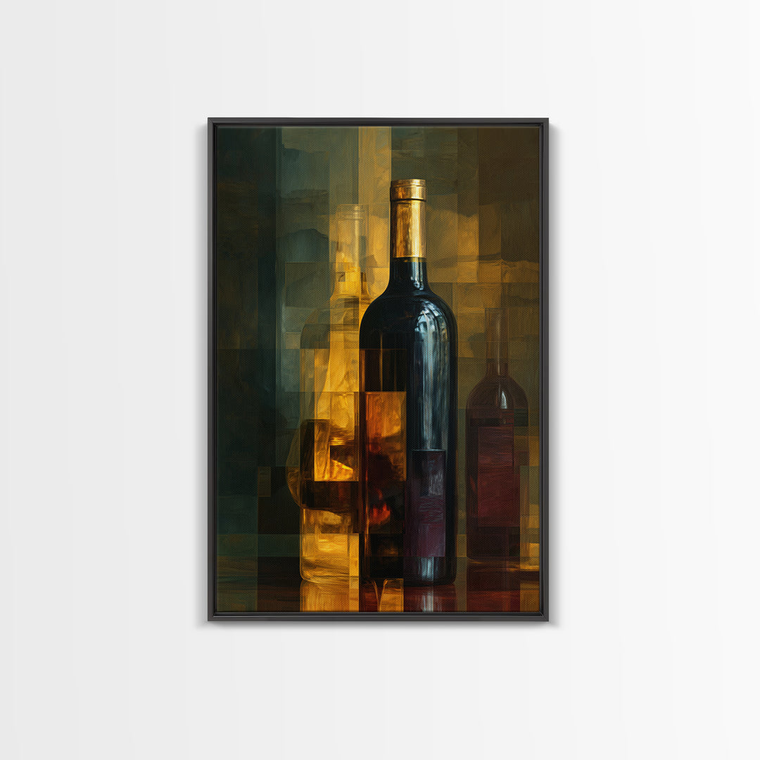 Black and Gold Wine Bottle Silhouette Canvas Print, Winery Art, Winery Decor, Oil Painting, Vineyard, Watercolor Painting, WIN-2x3-72