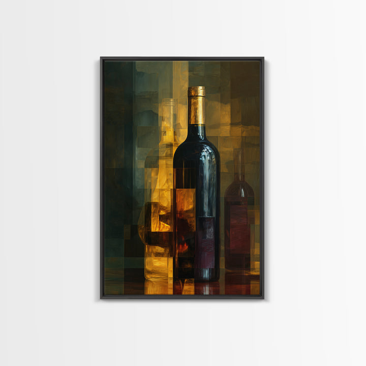 Black and Gold Wine Bottle Silhouette Canvas Print, Winery Art, Winery Decor, Oil Painting, Vineyard, Watercolor Painting, WIN-2x3-72