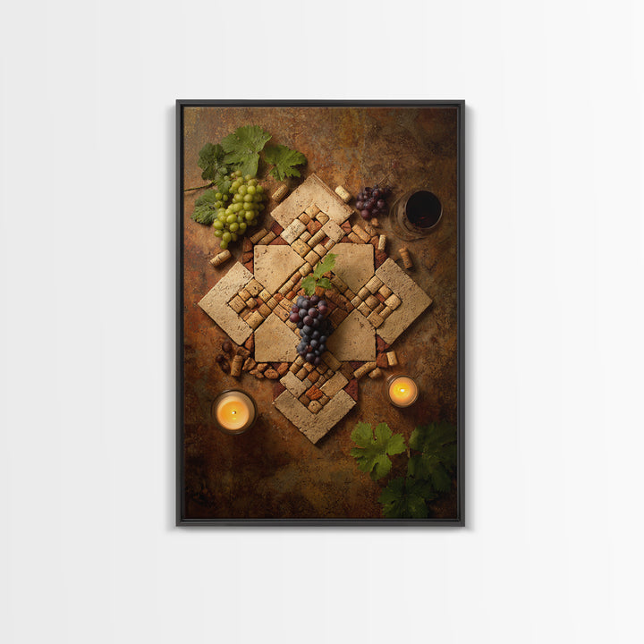 Corks Arranged as Geometric Pattern Framed Canvas Print, Winery Art, Oil Painting, Winery Decor, Abstract Art, Vineyard, WIN-2x3-74