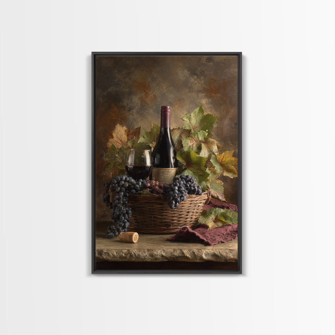 Wine Harvest Basket Framed Canvas Print, Winery Art, Wall Hanging, Winery Decor, Fine Art, Vineyard, Preppy Wall Art, WIN-2x3-78