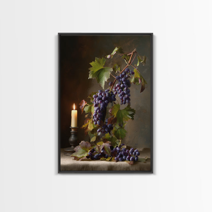 Grapevine Branch with Purple Grapes and Leaves Canvas Print, Winery Art, Kitchen Wall Decor, Winery Decor, Fine Art, Vineyard, WIN-2x3-81