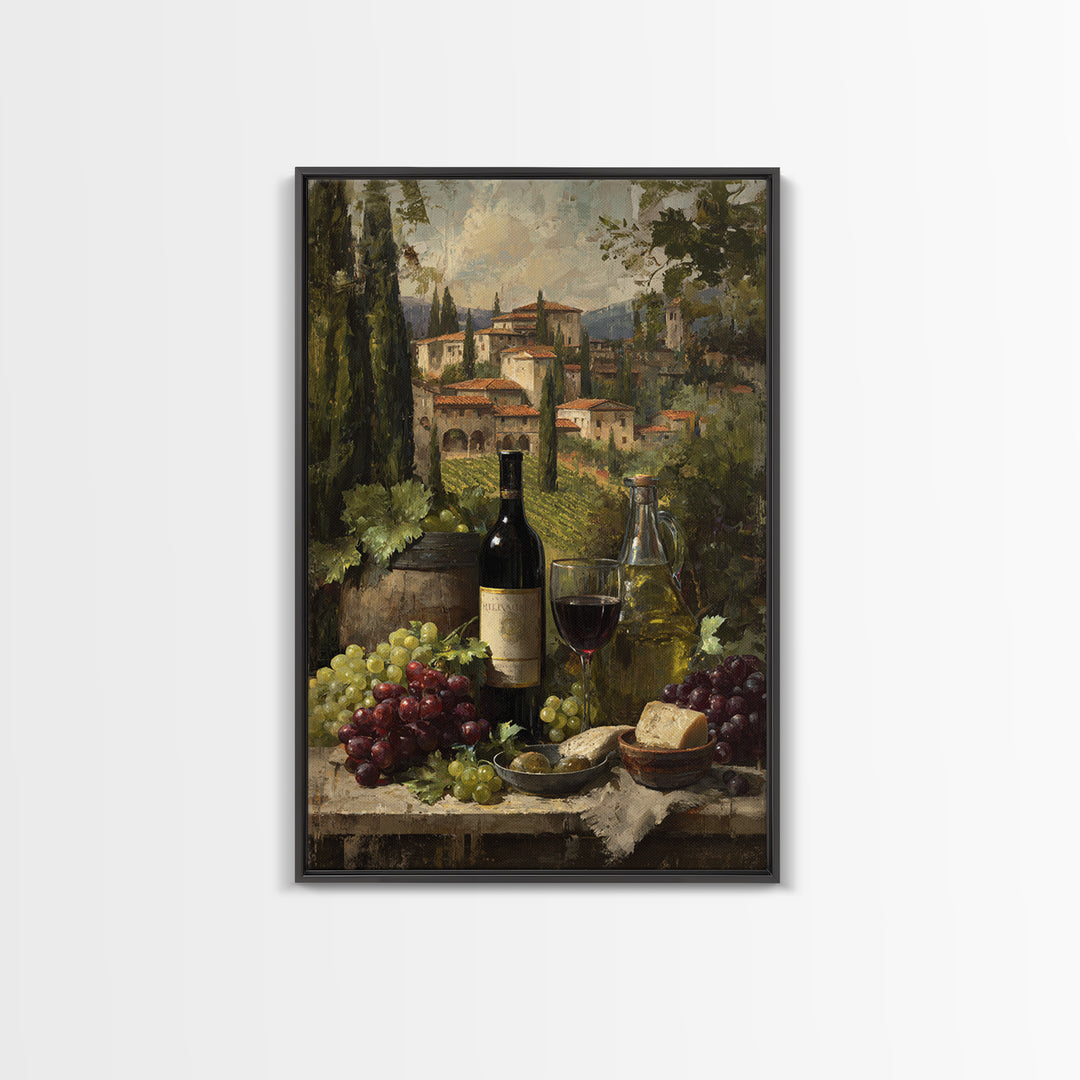 Tuscan Vineyard at Golden Hour Framed Canvas Print, Winery Art, Landscape Art, Winery Decor, Abstract Art, Vineyard, Room Decor, WIN-2x3-83