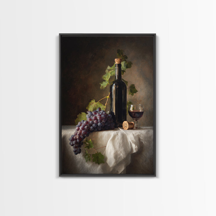Champagne Grapes and White Linen Still Life Framed Canvas Print, Winery Art, Preppy Wall Art, Winery Decor, Fine Art, Vineyard, WIN-2x3-85