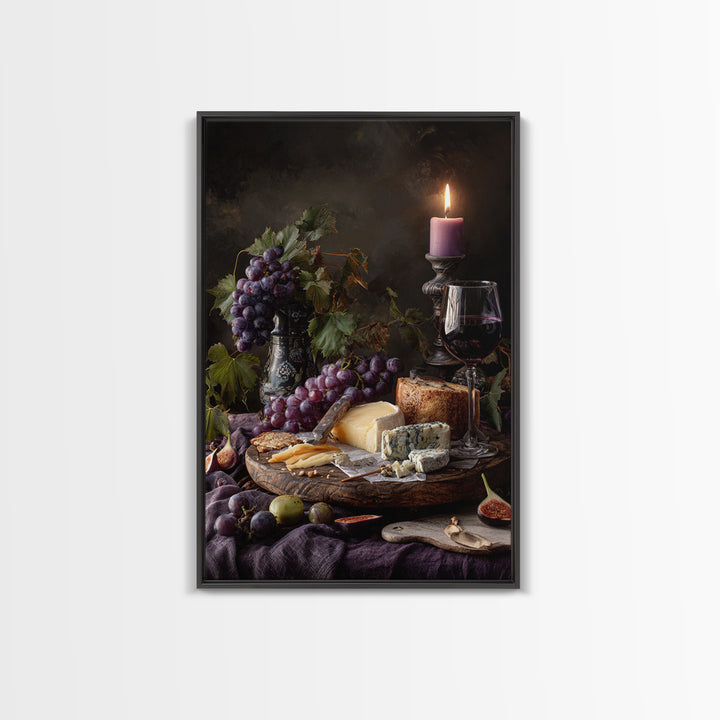 Charcuterie Board with Grapes and Cheese Framed Canvas Print, Winery Art, Wall Art Print, Winery Decor, Fine Art, Vineyard, WIN-2x3-93