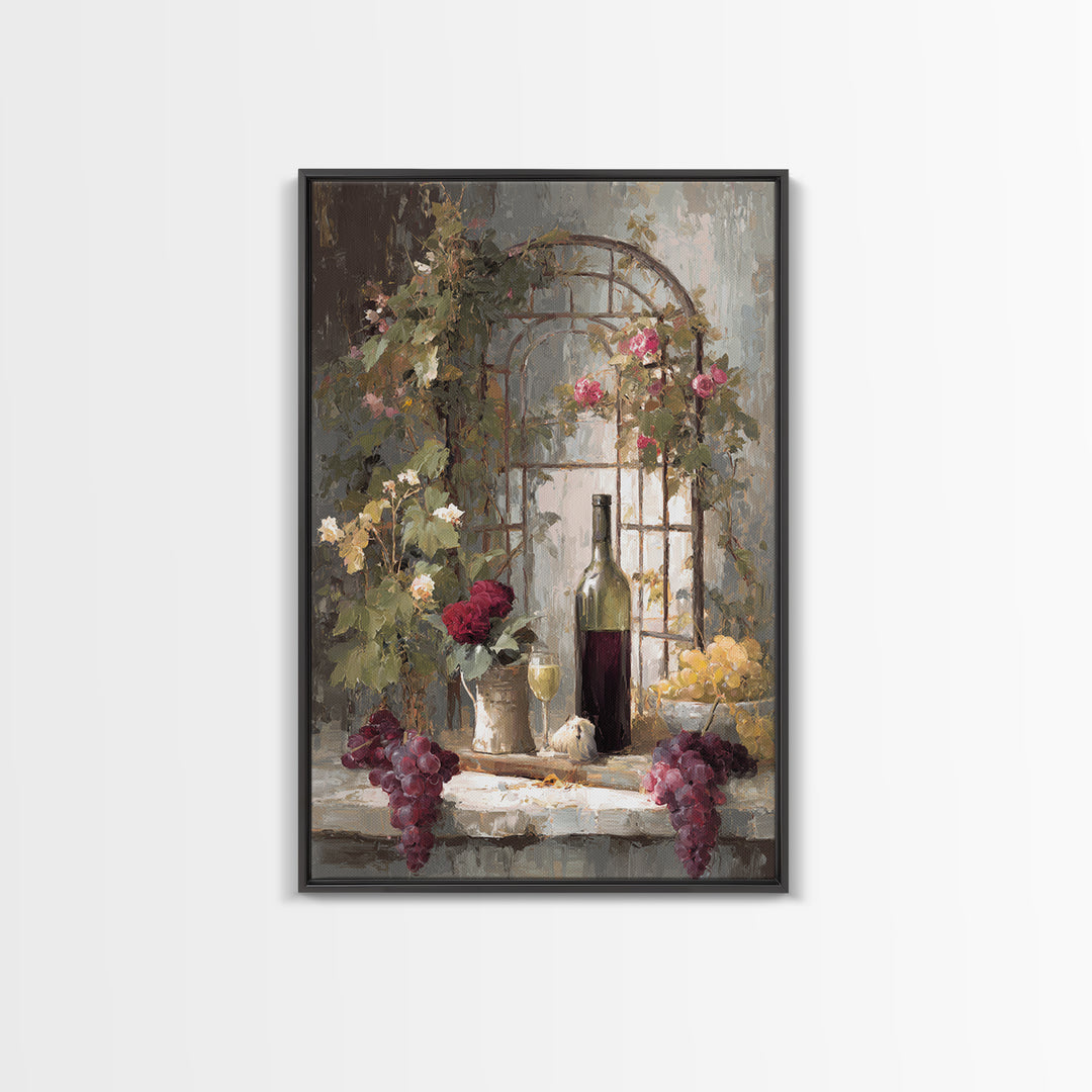Vineyard Gate with Climbing Roses Canvas Print, Winery Art, Travel Poster, Winery Decor, Oil Painting, Vineyard, WIN-2x3-95