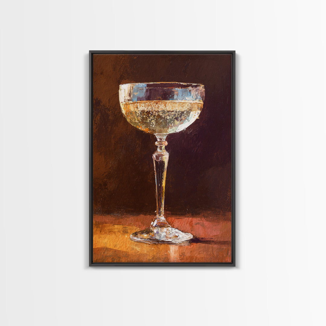 Champagne Coupe with Bubbles and Light Canvas Print, Winery Art, Gallery Wall Art, Winery Decor, Vineyard, Luxury Decor, WIN-2x3-99