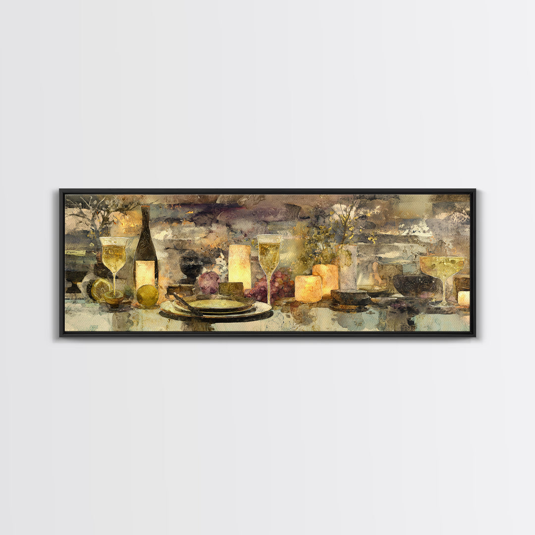 Champagne Coupe with Bubbles and Light Canvas Print, Winery Art, Cocktail Wall Art, Winery Decor, Watercolor Art, Vineyard, WIN-3x1-11
