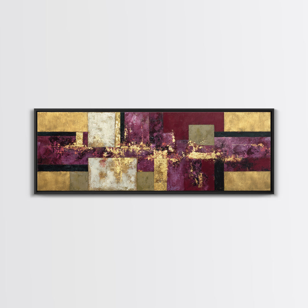Burgundy Abstract with Gold Accents Framed Canvas Print, Winery Art, Gallery Decor, Winery Decor, Fine Art, Vineyard, WIN-3x1-15