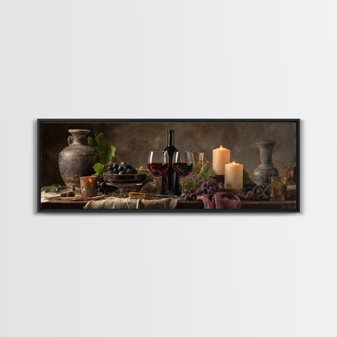 Wine Tasting Flight Rendered as Elegant Still Framed Canvas Print, Winery Art, Wall Hanging, Winery Decor, Fine Art, Vineyard, WIN-3x1-2