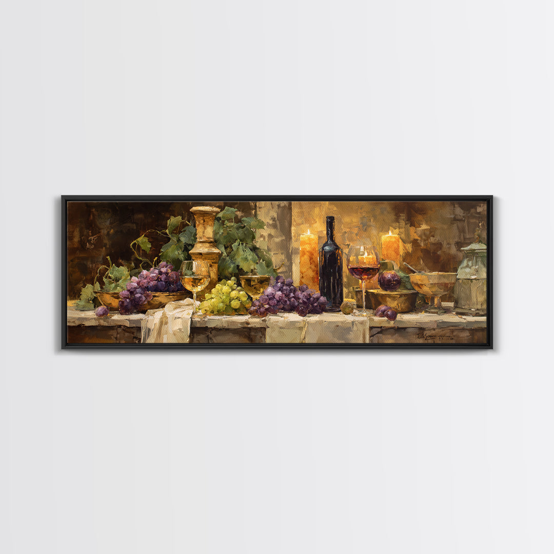 Champagne Grapes and White Linen Still Life Canvas Print, Winery Art, Matisse Print, Winery Decor, Abstract Art, Vineyard, WIN-3x1-21