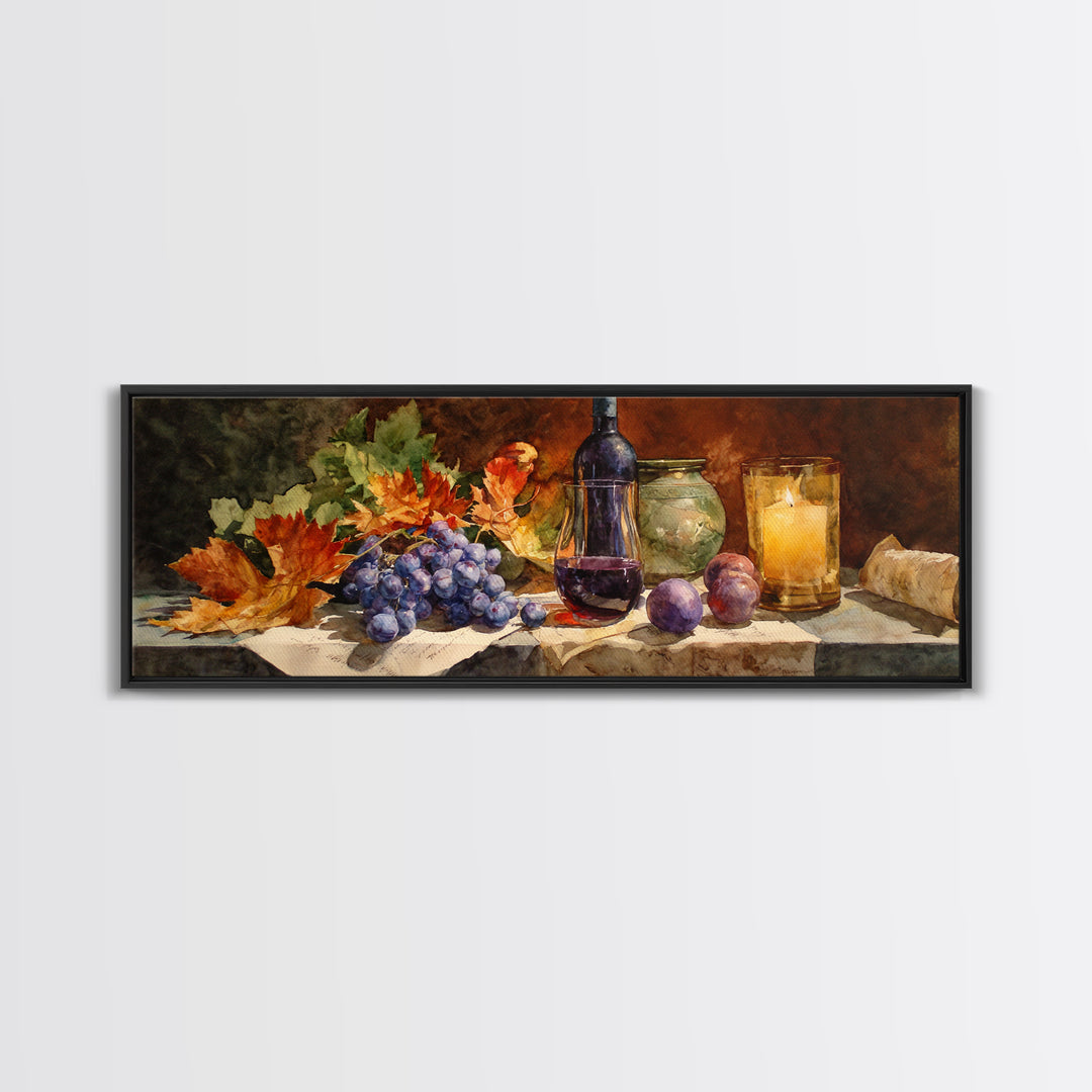 Vine Leaves Turning Autumn Red and Gold Framed Canvas Print, Winery Art, Textured Painting, Winery Decor, Fine Art, Vineyard, WIN-3x1-27