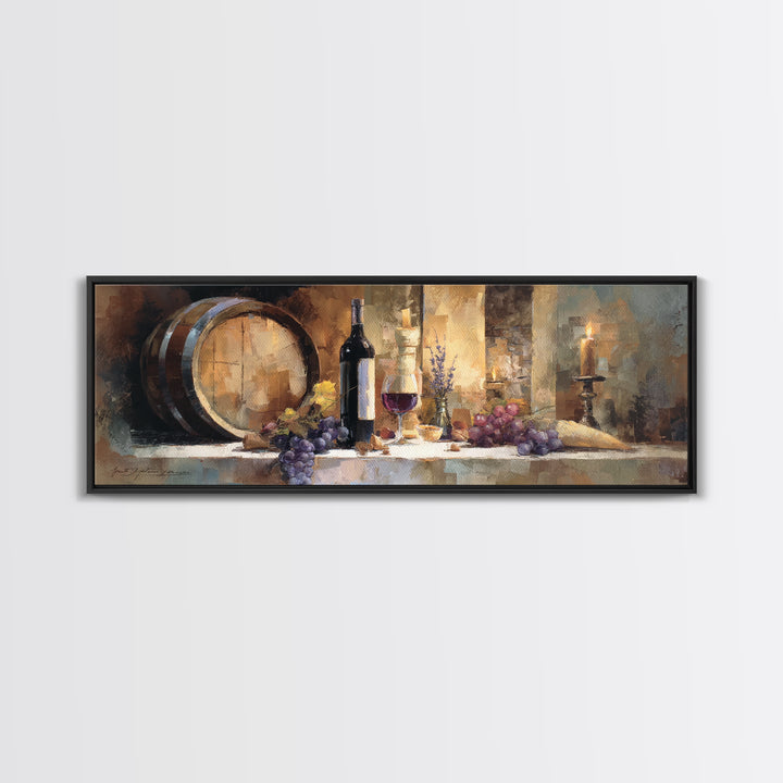 Wine Barrel with Lavender and Sunlight Canvas Print, Winery Art, Retro Wall Art, Winery Decor, Fine Art, Vineyard, Modern Decor, WIN-3x1-46