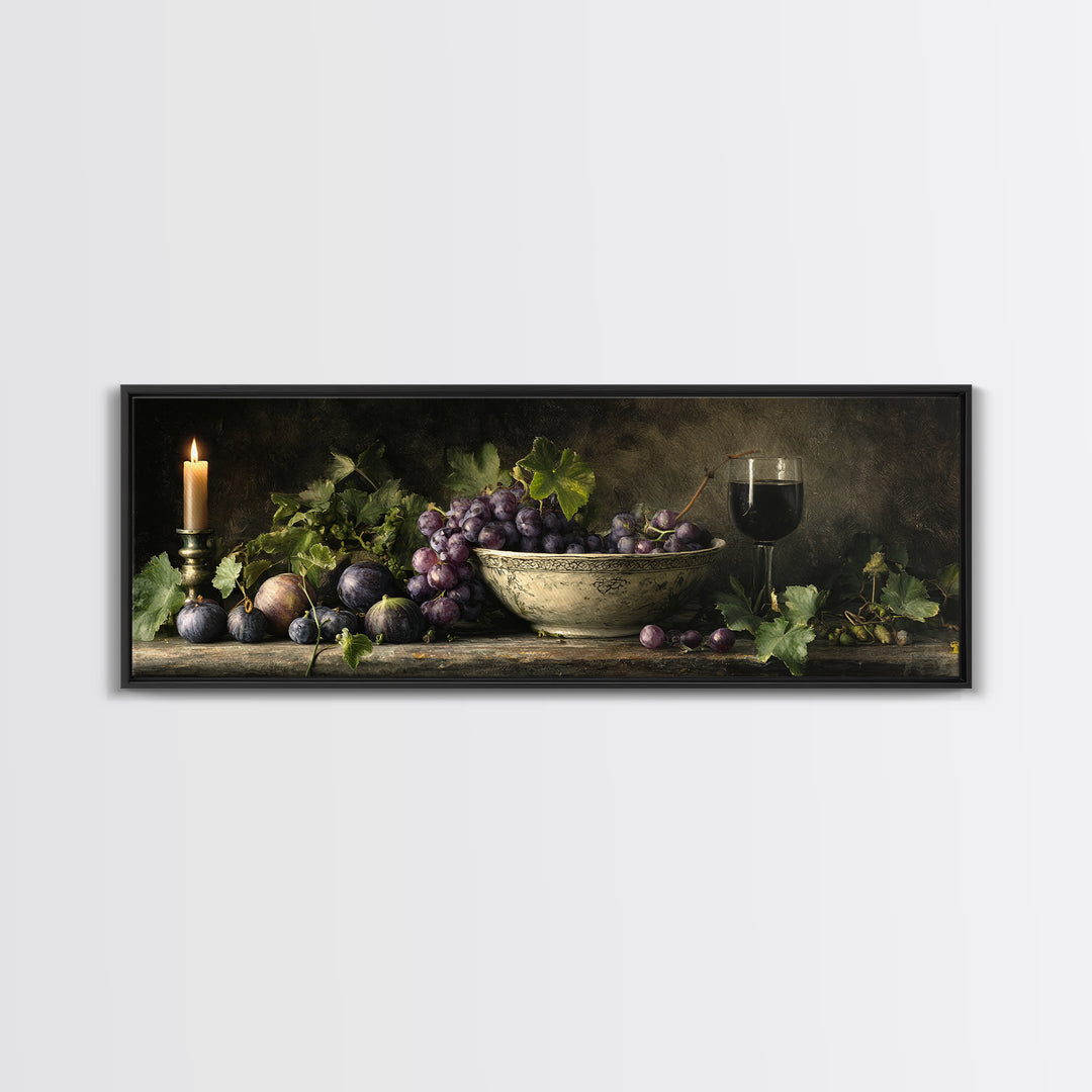 Grapes in a Ceramic Bowl with Shadows Canvas Print, Winery Art, Landscape Art, Winery Decor, Abstract Art, Vineyard, Room Decor, WIN-3x1-49