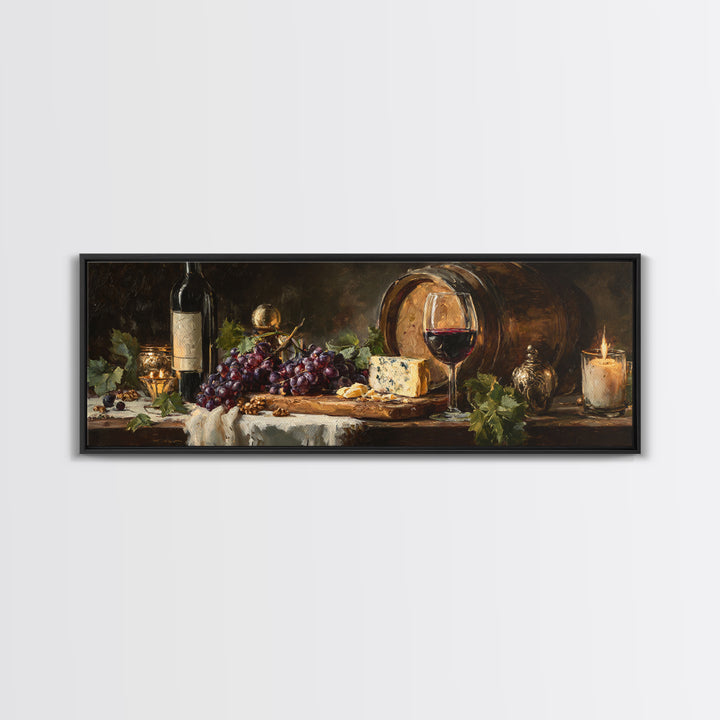 Charcuterie Board with Grapes and Cheese Framed Canvas Print, Winery Art, Kitchen Art, Winery Decor, Watercolor Art, Vineyard, WIN-3x1-5