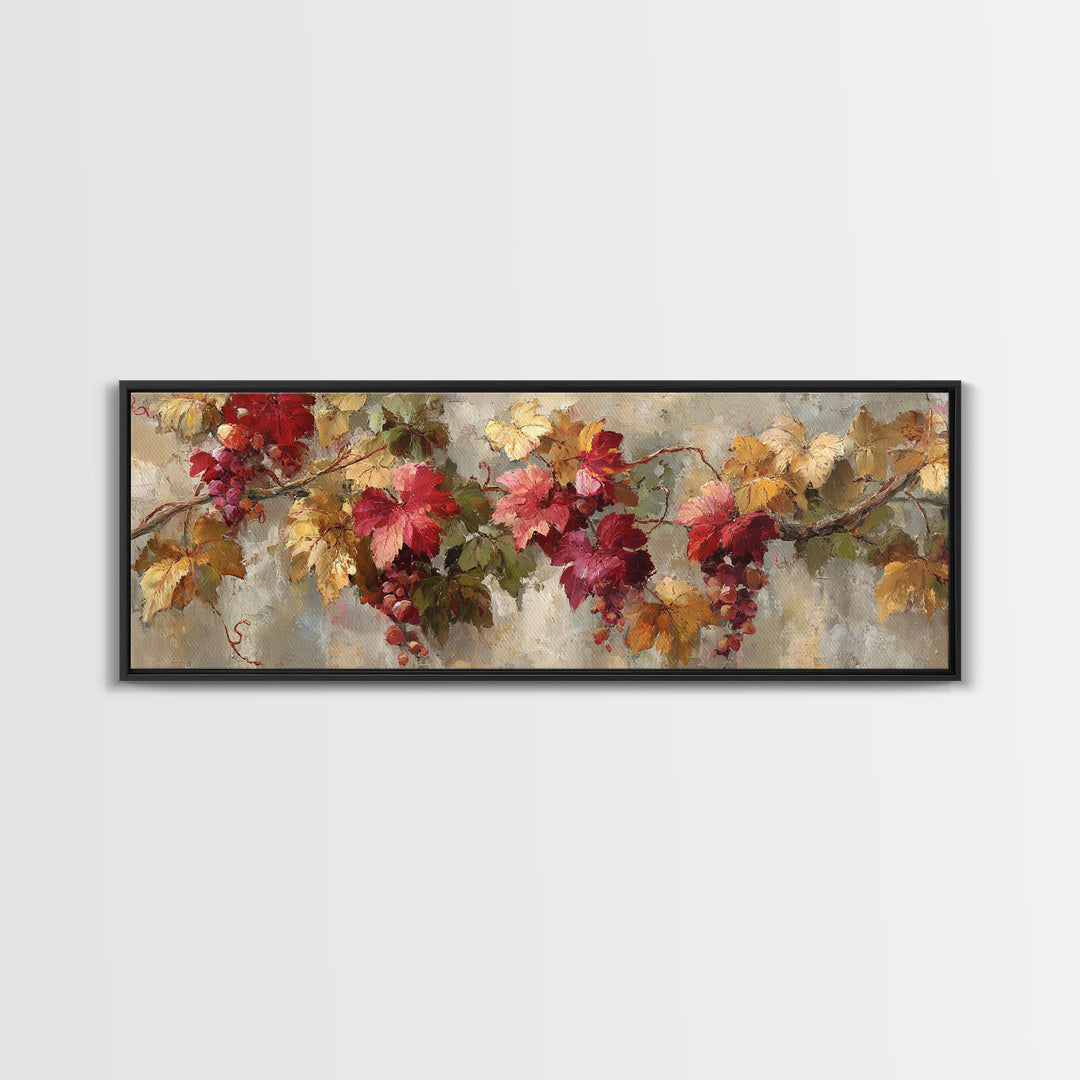 Vine Leaves Turning Autumn Red and Gold Framed Canvas Print, Winery Art, Printable Wall Art, Winery Decor, Fine Art, Vineyard, WIN-3x1-51