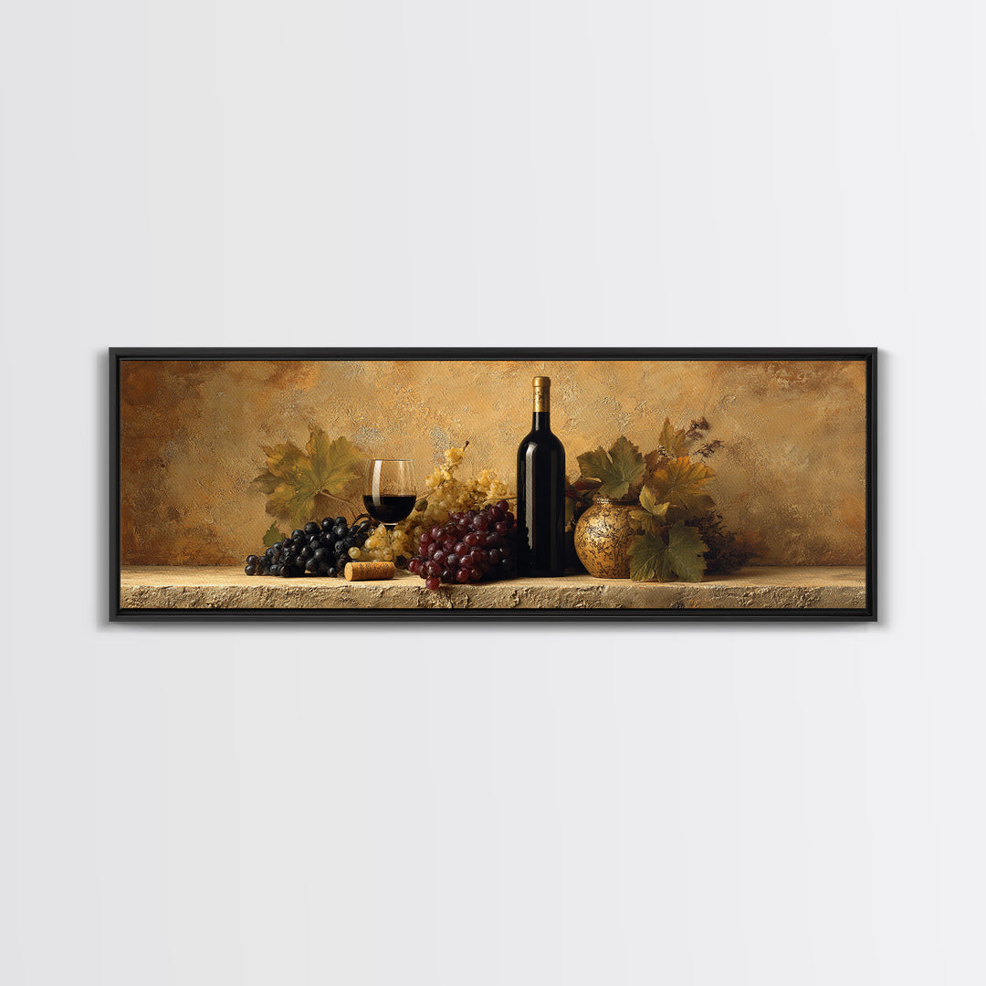 Black and Gold Wine Bottle Silhouette Framed Canvas Print, Winery Art, Minimalist Decor, Winery Decor, Fine Art, Vineyard, WIN-3x1-56