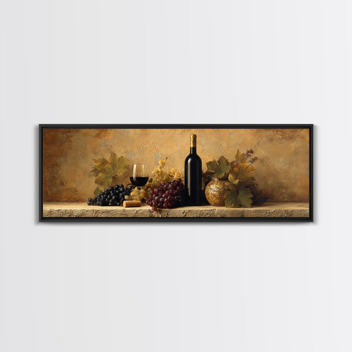 Black and Gold Wine Bottle Silhouette Framed Canvas Print, Winery Art, Minimalist Decor, Winery Decor, Fine Art, Vineyard, WIN-3x1-56
