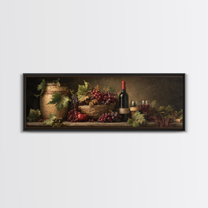 Wine Harvest Basket Canvas Print, Winery Art, Boho Decor, Winery Decor, Oil Painting, Vineyard, Art Print, Printable Wall Art, WIN-3x1-62