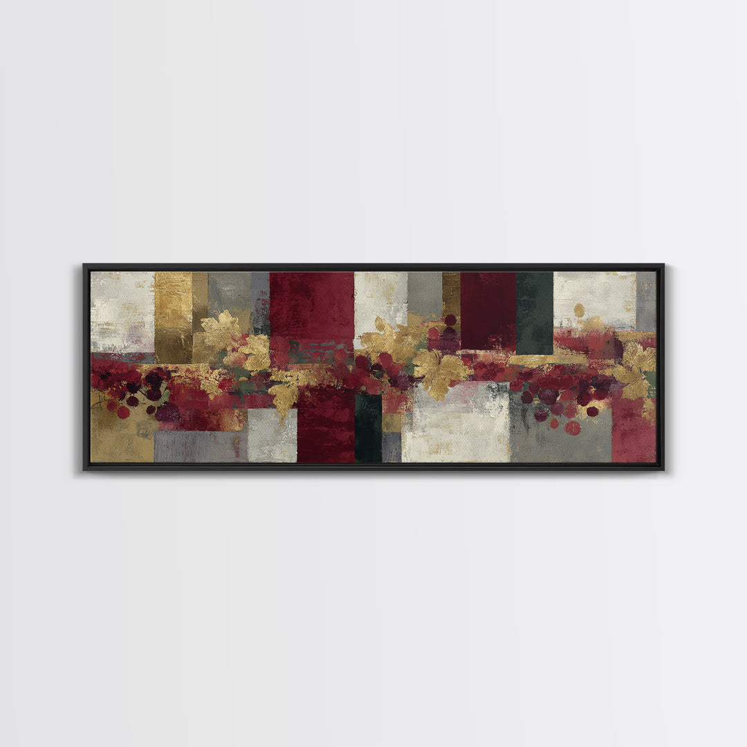 Burgundy Abstract with Gold Accents Framed Canvas Print, Winery Art, Contemporary Art, Winery Decor, Abstract Art, Vineyard, WIN-3x1-63