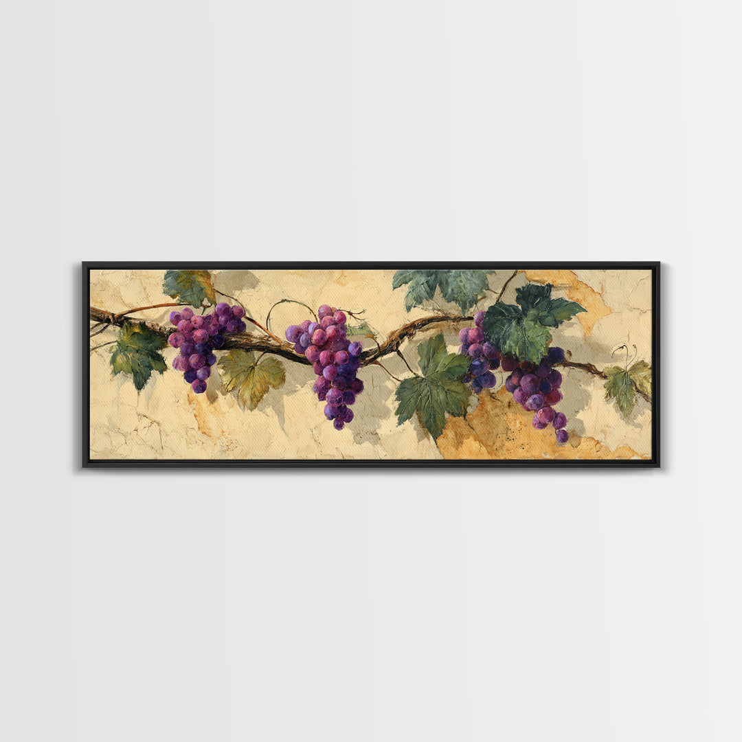 Grapevine Branch with Purple Grapes and Leaves Canvas Print, Winery Art, Cocktail Wall Art, Winery Decor, Fine Art, Vineyard, WIN-3x1-65