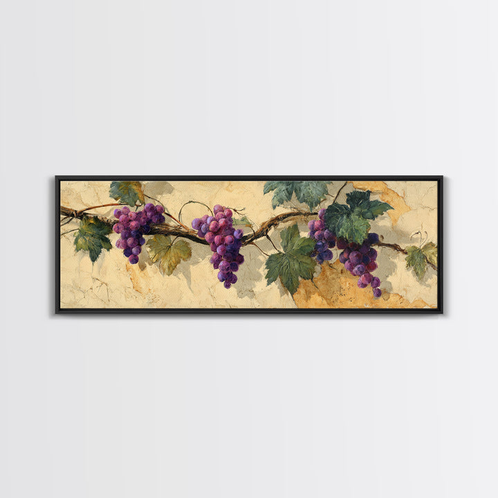 Grapevine Branch with Purple Grapes and Leaves Canvas Print, Winery Art, Cocktail Wall Art, Winery Decor, Fine Art, Vineyard, WIN-3x1-65