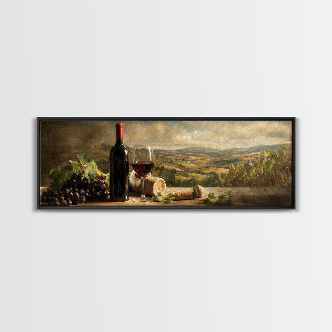French Vineyard Hills Framed Canvas Print, Winery Art, Art, Winery Decor, Fine Art, Vineyard, Farmhouse Decor, Kitchen Art, WIN-3x1-72