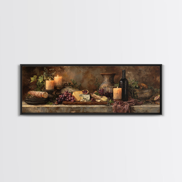 Charcuterie Board with Grapes and Cheese Framed Canvas Print, Winery Art, Bar Art, Winery Decor, Fine Art, Vineyard, WIN-3x1-77