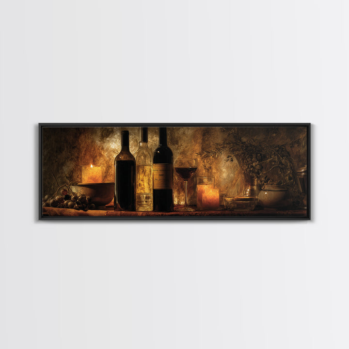 Black and Gold Wine Bottle Silhouette Canvas Print, Winery Art, Painting, Winery Decor, Fine Art, Vineyard, Living Room Decor, WIN-3x1-80