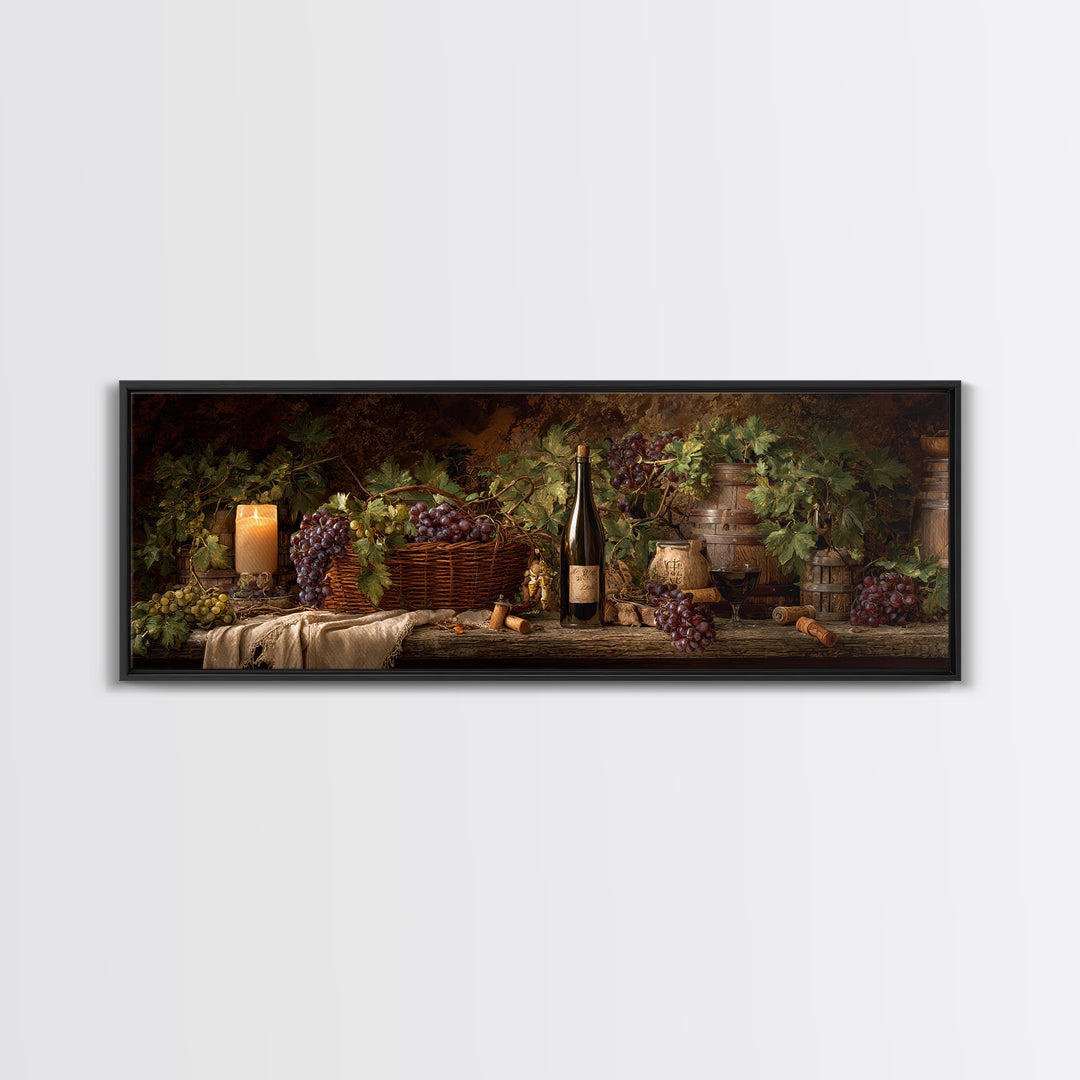 Wine Harvest Basket Canvas Print, Winery Art, Kitchen Art, Winery Decor, Watercolor Art, Vineyard, Living Room Art, WIN-3x1-86
