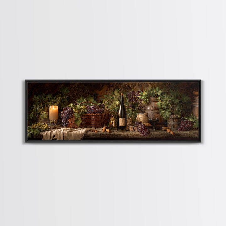 Wine Harvest Basket Canvas Print, Winery Art, Kitchen Art, Winery Decor, Watercolor Art, Vineyard, Living Room Art, WIN-3x1-86