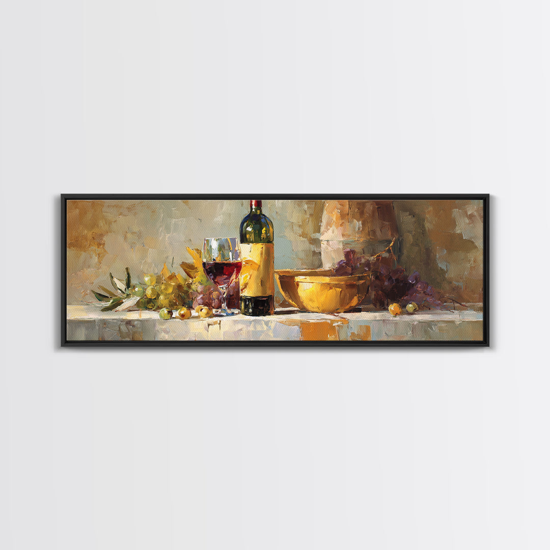 Olive Branch and Wine Glass Mediterranean Still Canvas Print, Winery Art, Wall Art, Winery Decor, Watercolor Art, Vineyard, WIN-3x1-88