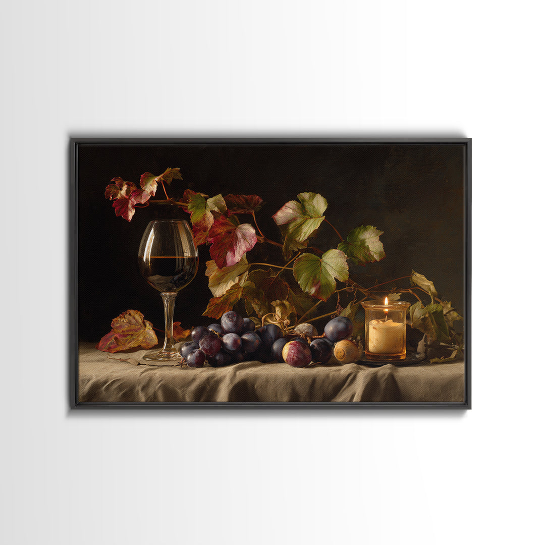 Vine Leaves Turning Autumn Red and Gold Framed Canvas Print, Winery Art, Watercolor Painting, Winery Decor, Fine Art, Vineyard, WIN-3x2-15