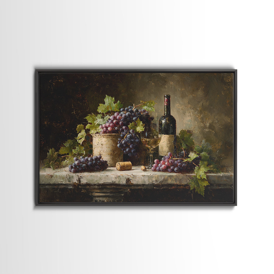 Single Grape Cluster Botanical Study Framed Canvas Print, Winery Art, Landscape Art, Winery Decor, Fine Art, Vineyard, WIN-3x2-25