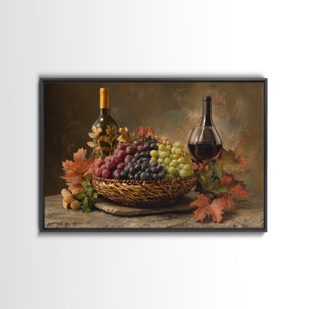 Wine Harvest Basket Canvas Print, Winery Art, Kitchen Art, Winery Decor, Watercolor Art, Vineyard, Living Room Art, WIN-3x2-26