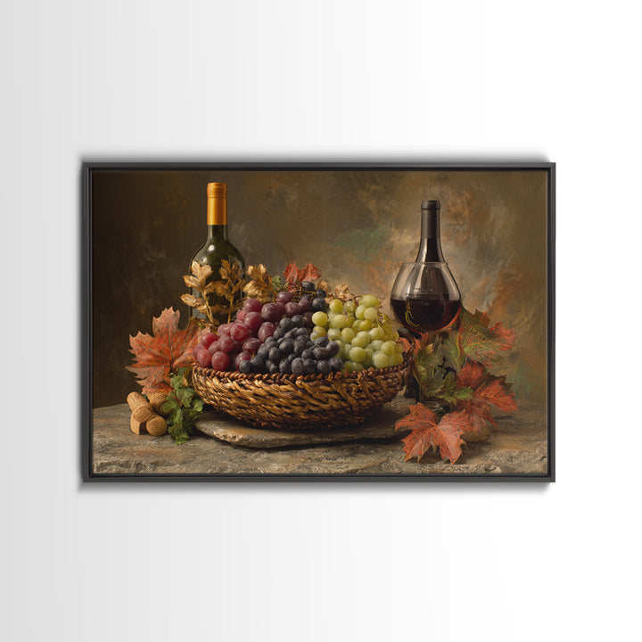 Wine Harvest Basket Canvas Print, Winery Art, Kitchen Art, Winery Decor, Watercolor Art, Vineyard, Living Room Art, WIN-3x2-26