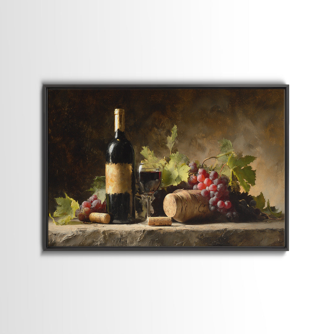 Black and Gold Wine Bottle Silhouette Canvas Print, Winery Art, Cocktail Wall Art, Winery Decor, Watercolor Art, Vineyard, WIN-3x2-44